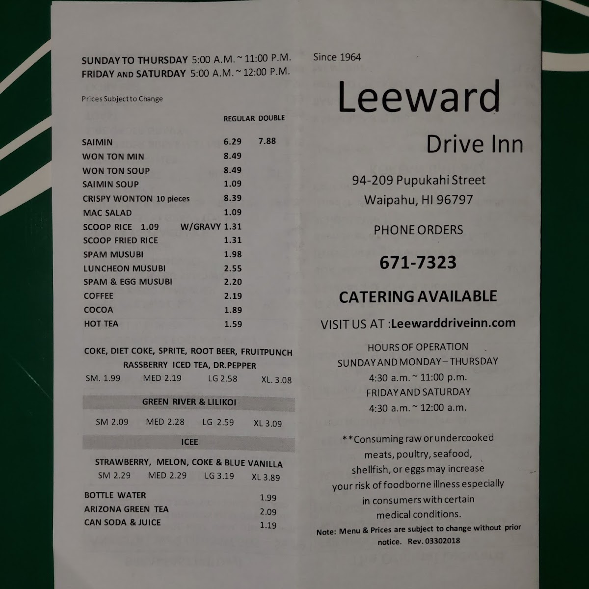 Leeward Drive-Inn Menu - Image 3